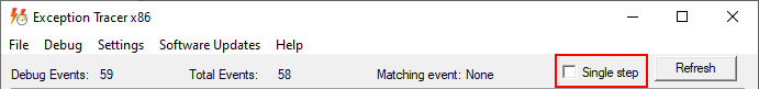 Exception Tracer user interface single step